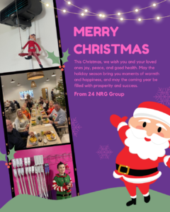 Merry Christmas themed collage of photos from 24 NRG Group